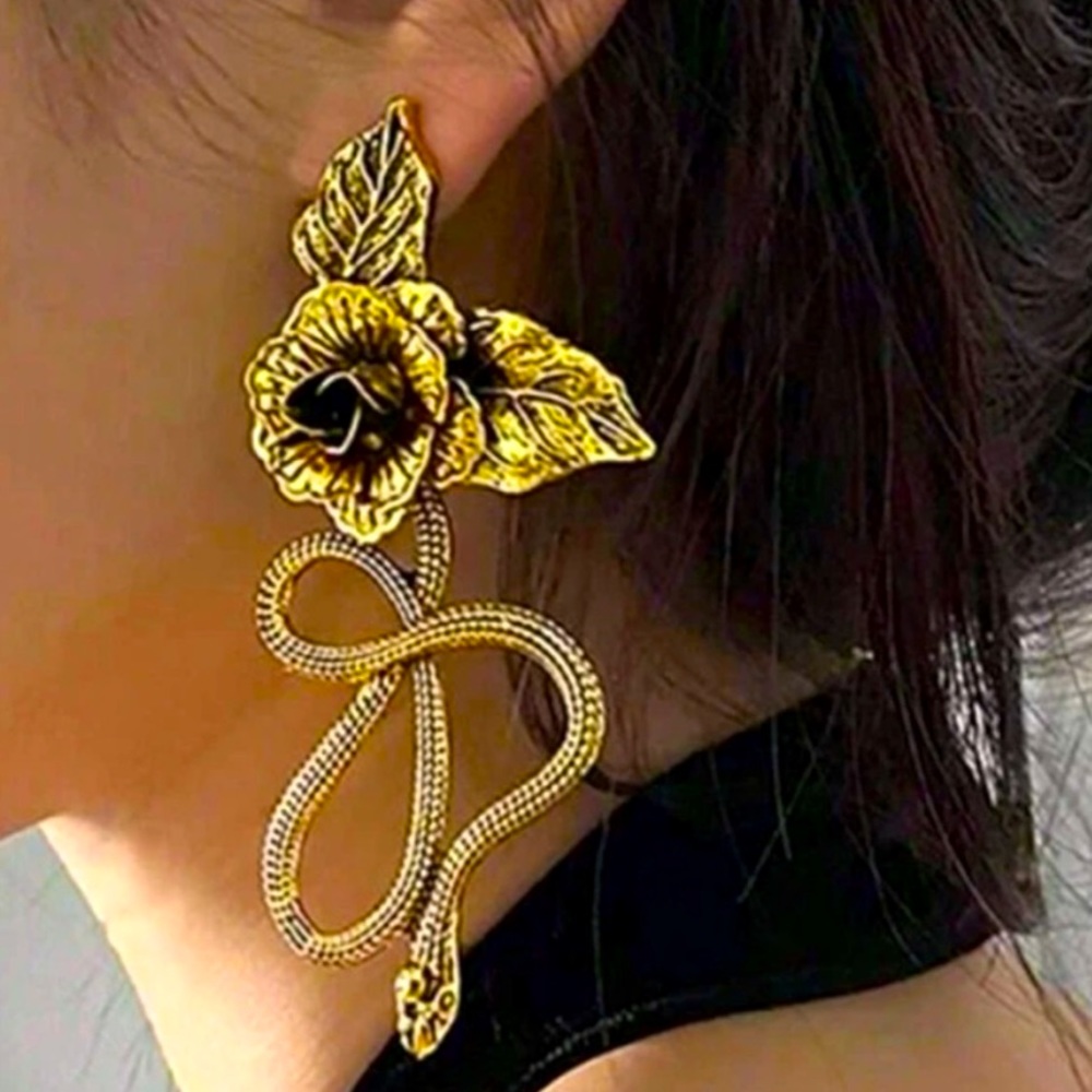 Rose Snake Dangle Earrings